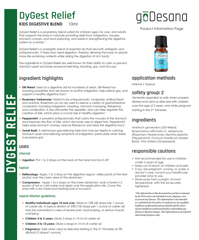 DyGest Relief Essential Oil Blend for Kids - For Indigestion, Nausea, Stomach Cramps, Food Poisoning - Renee Lane Company