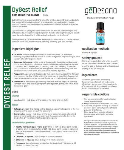 DyGest Relief Essential Oil Blend for Kids - For Indigestion, Nausea, Stomach Cramps, Food Poisoning - Renee Lane Company