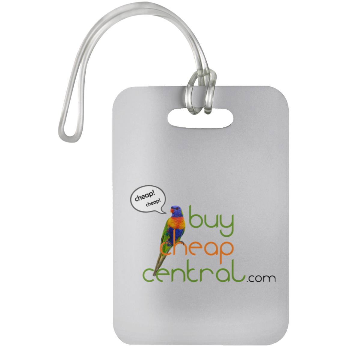 White luggage bag tag with metal ring and printed buy cheap central logo