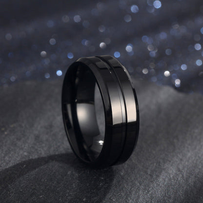 Electroplating ring in black tone with glossy polished metal band, clean lines