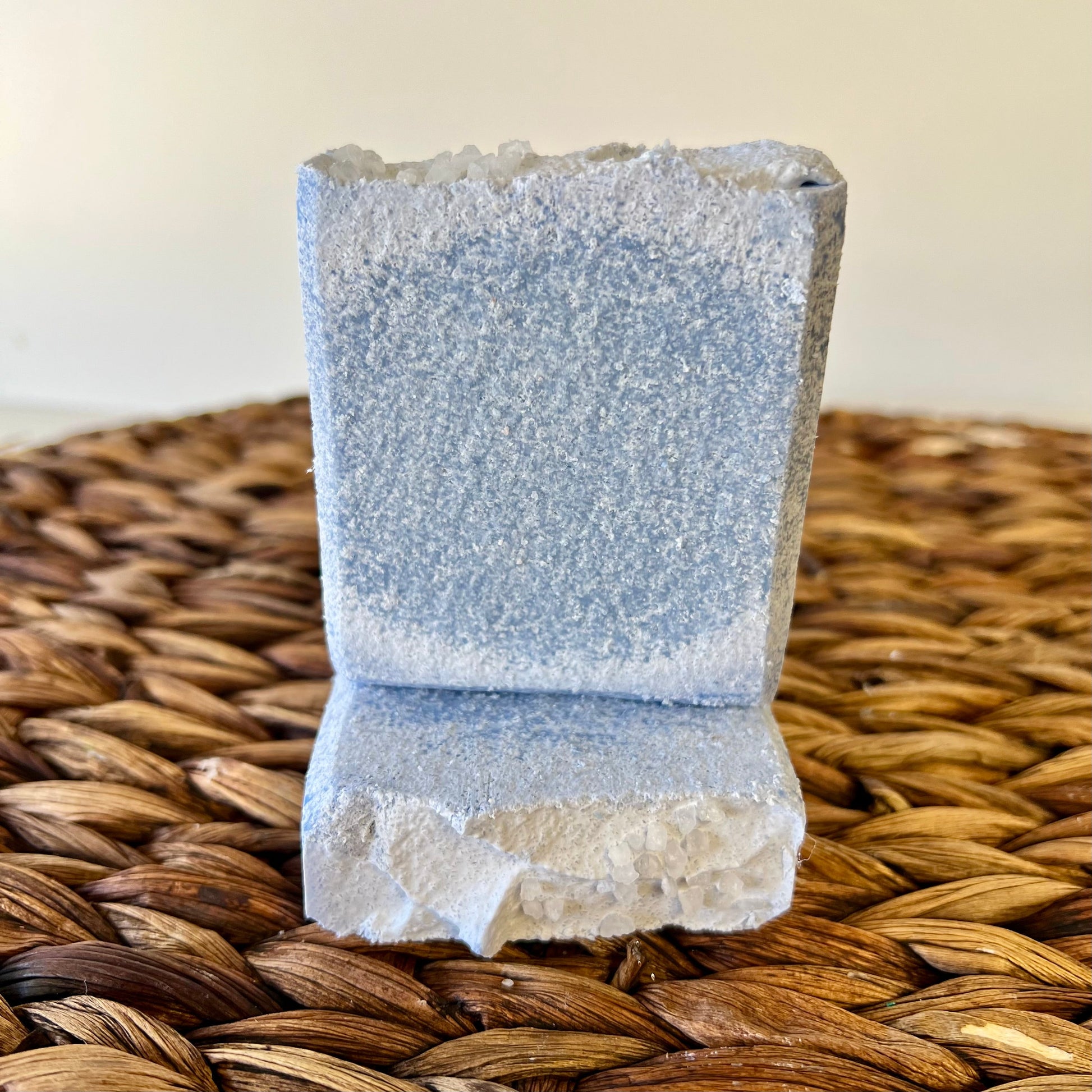 Hell or High Water sea salt bar, light blue soap block with textured top