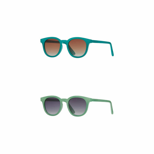 Polarized sunglasses with teal frames and brown-tinted lenses, front view pair