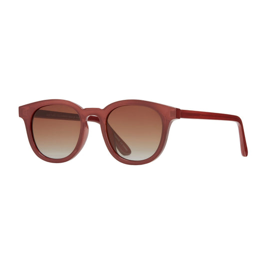 Polarized sunglasses with burgundy frame and brown gradient lenses