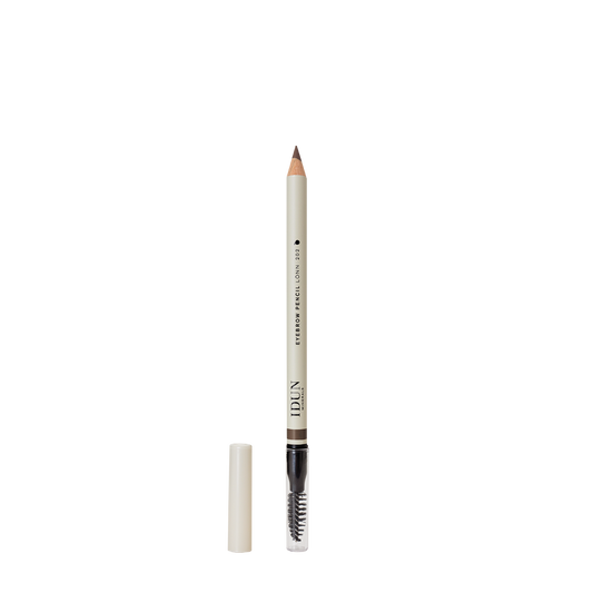 Eyebrow pencil in dark brown with retractable tip and spoolie brush, plus cap