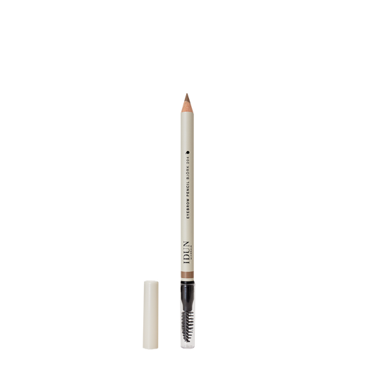 Eyebrow pencil in brown with retractable tip and spoolie brush, plus cap