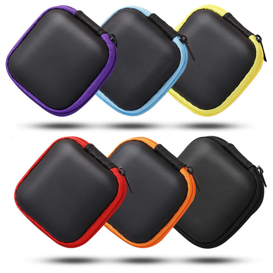 Compact EVA earbud case with zipper closure and padded, rounded hard-shell design.