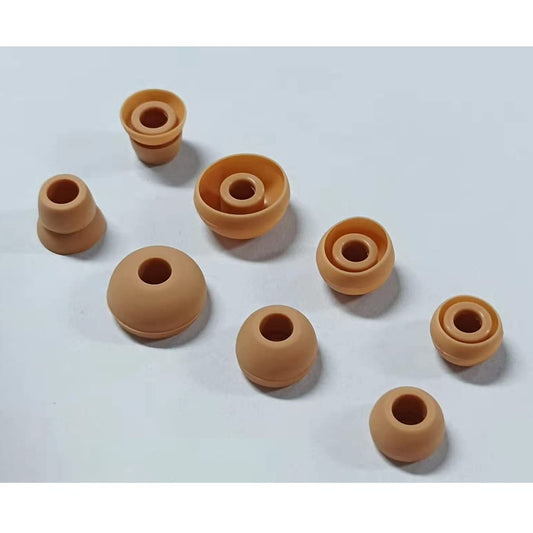 Light brown earbud tips set with sound bores, includes 8 replacement eartips
