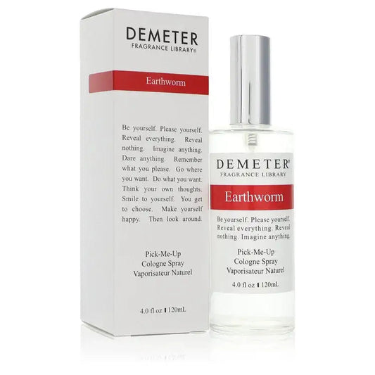 Earthworm by Demeter fragrance spray bottle with silver cap, shown with white box
