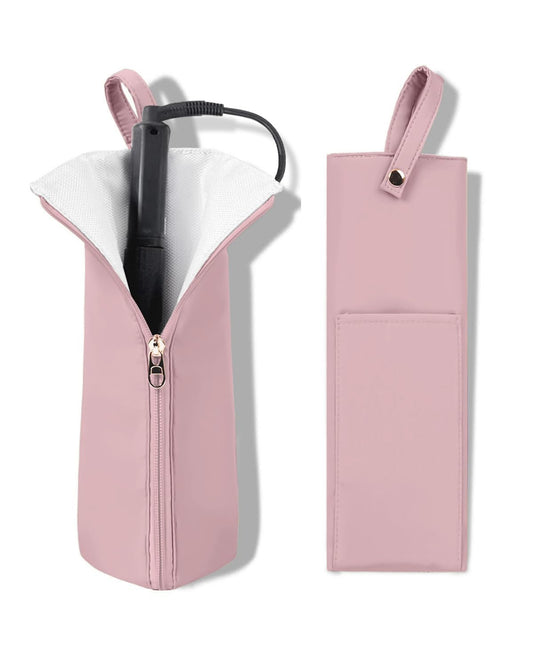 Orchid pink hot iron holder travel bag with handle and zipper pouch, iron with mat