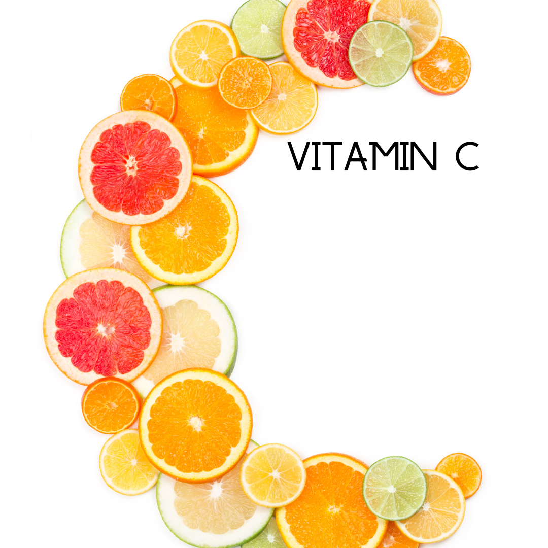 Vitamin C illustration with sliced citrus fruits and “Vitamin C” text