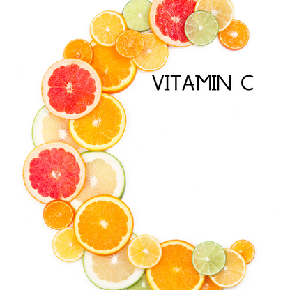 Vitamin C illustration with sliced citrus fruits and “Vitamin C” text