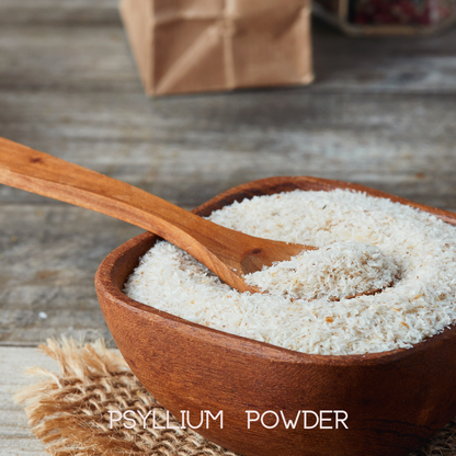 Colon Cleanse supplement ingredient: psyllium powder in wooden scoop
