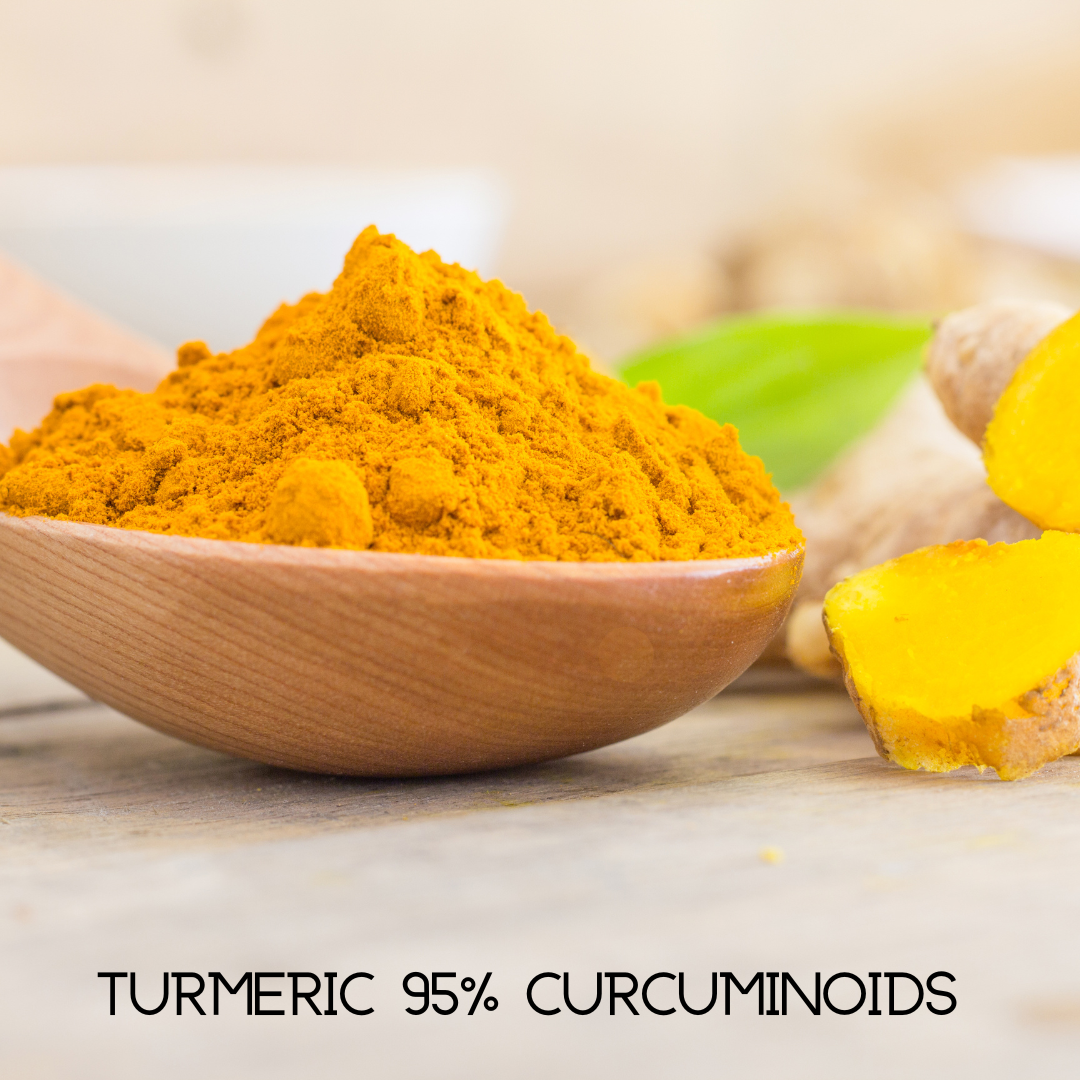 Immune support supplement, turmeric powder in wooden bowl