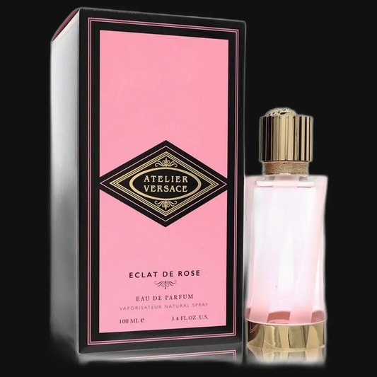 Unisex eau de parfum set: pink box and clear bottle with gold cap