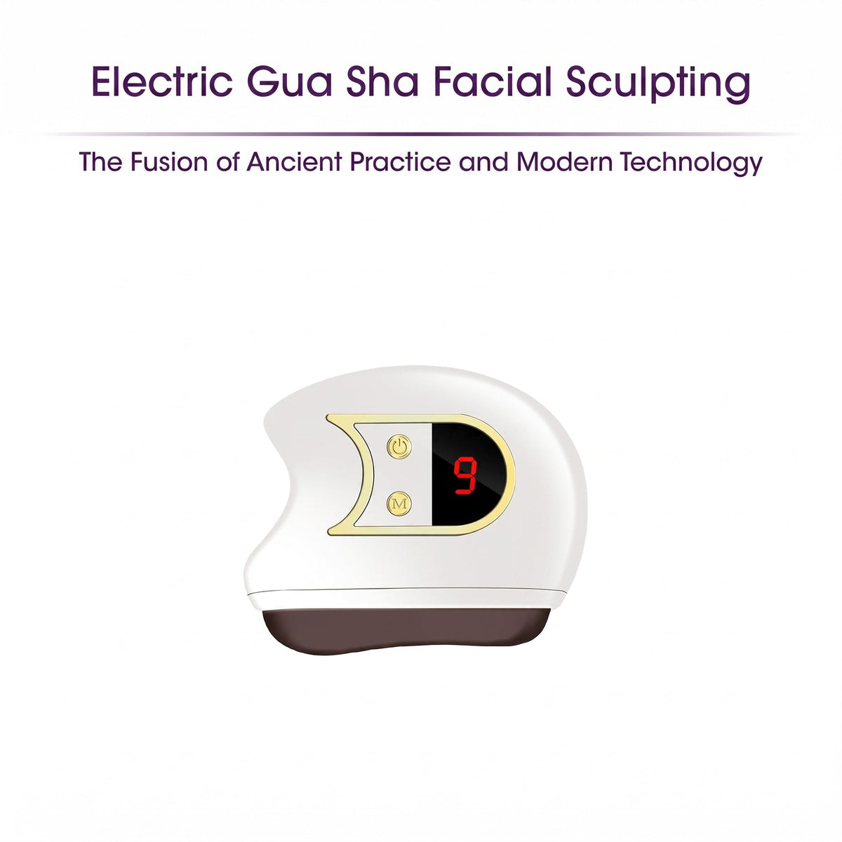 Electric gua sha facial sculpting device front view, white shell with red 9 display