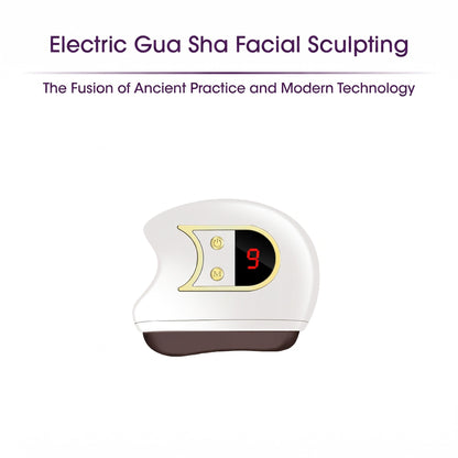 Electric gua sha facial sculpting device front view, white shell with red 9 display