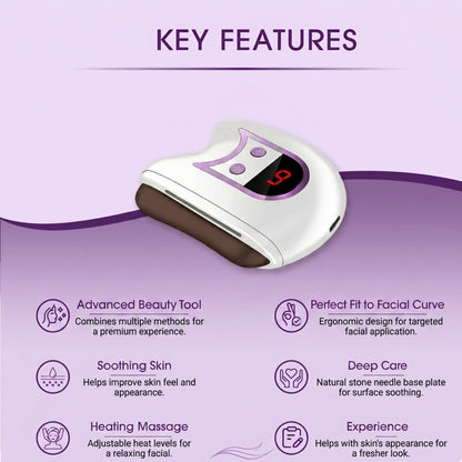 Electric gua sha facial sculpting device with gold panel and red 5 display