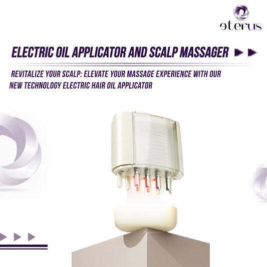Electric oil applicator and scalp massager, compact device with multiple outlet nozzles