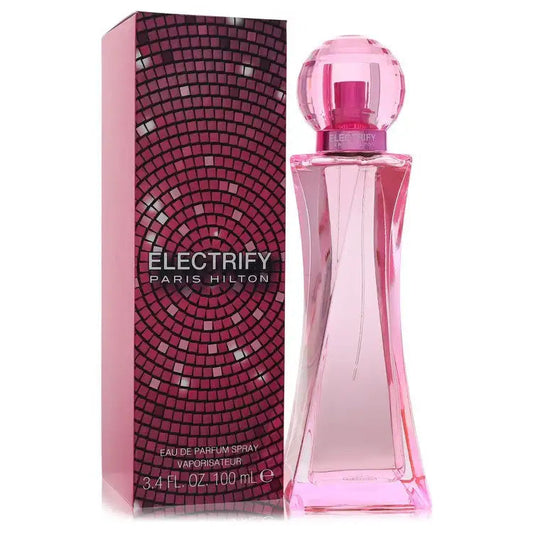 Women’s eau de parfum spray set: pink bottle with cap and decorative patterned box