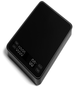 Black compact electronic kitchen scale with side controls and display