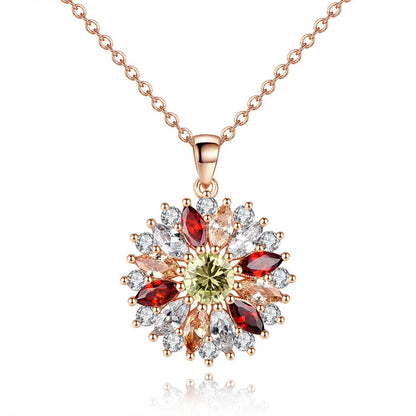 Elegant Temperament Colorful Zircon Flower Women's Pendant Necklace Mother's Day Jewelry - Renee Lane Company