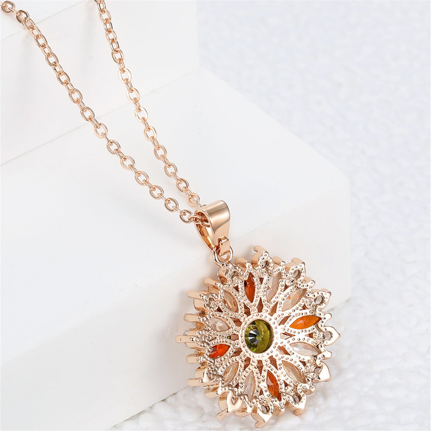 Elegant Temperament Colorful Zircon Flower Women's Pendant Necklace Mother's Day Jewelry - Renee Lane Company