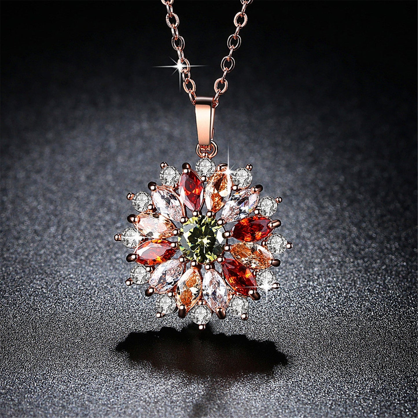 Elegant Temperament Colorful Zircon Flower Women's Pendant Necklace Mother's Day Jewelry - Renee Lane Company