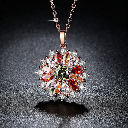 Elegant Temperament Colorful Zircon Flower Women's Pendant Necklace Mother's Day Jewelry - Renee Lane Company