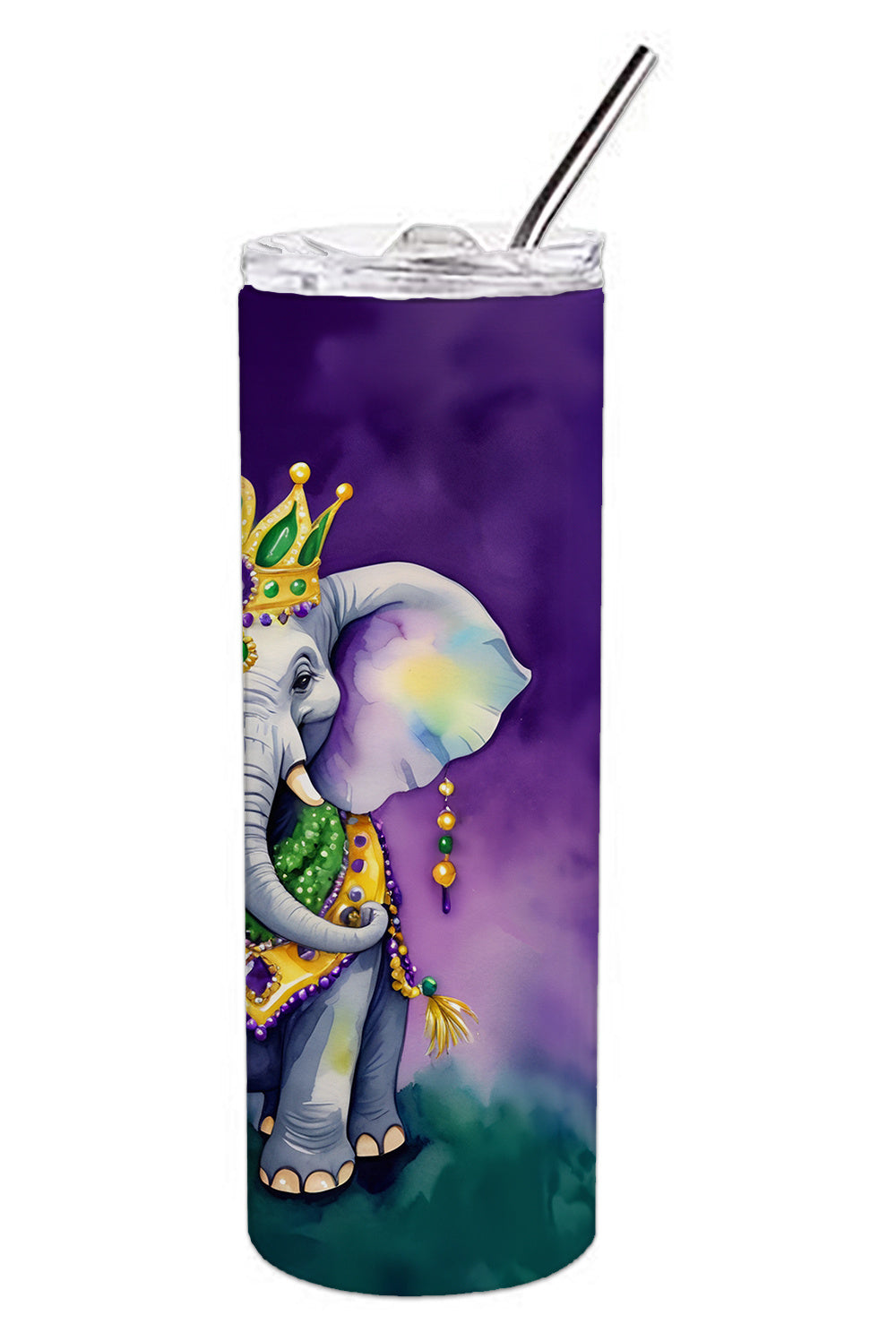 Elephant King of Mardi Gras Stainless Steel Skinny Tumbler Vacuum Double Walled Reusable Insulated Tumbler Travel Cup for Coffee Cocktails Gift with Lid, 20 oz - Renee Lane Company