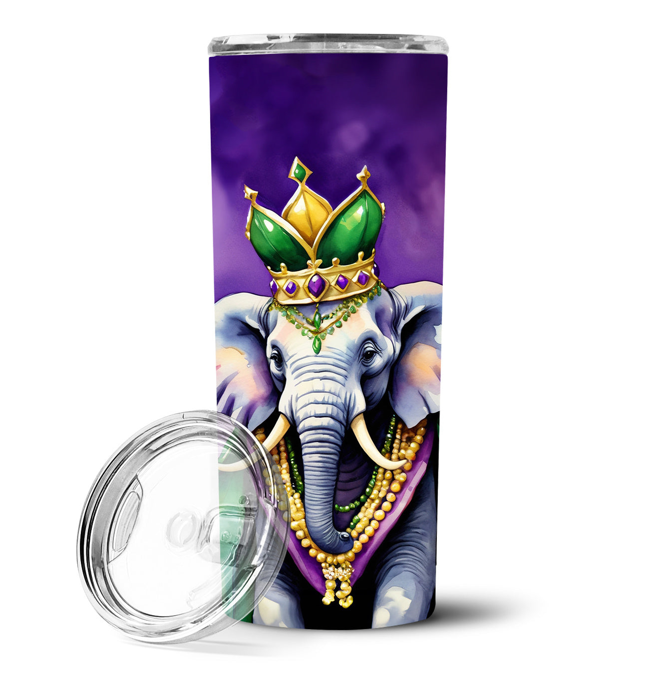 Elephant King of Mardi Gras Stainless Steel Skinny Tumbler Vacuum Double Walled Reusable Insulated Tumbler Travel Cup for Coffee Cocktails Gift with Lid, 20 oz - Renee Lane Company