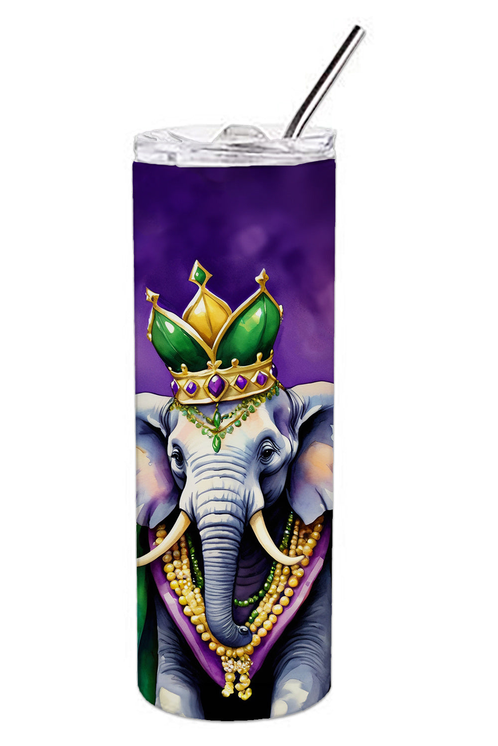 Elephant King of Mardi Gras Stainless Steel Skinny Tumbler Vacuum Double Walled Reusable Insulated Tumbler Travel Cup for Coffee Cocktails Gift with Lid, 20 oz - Renee Lane Company