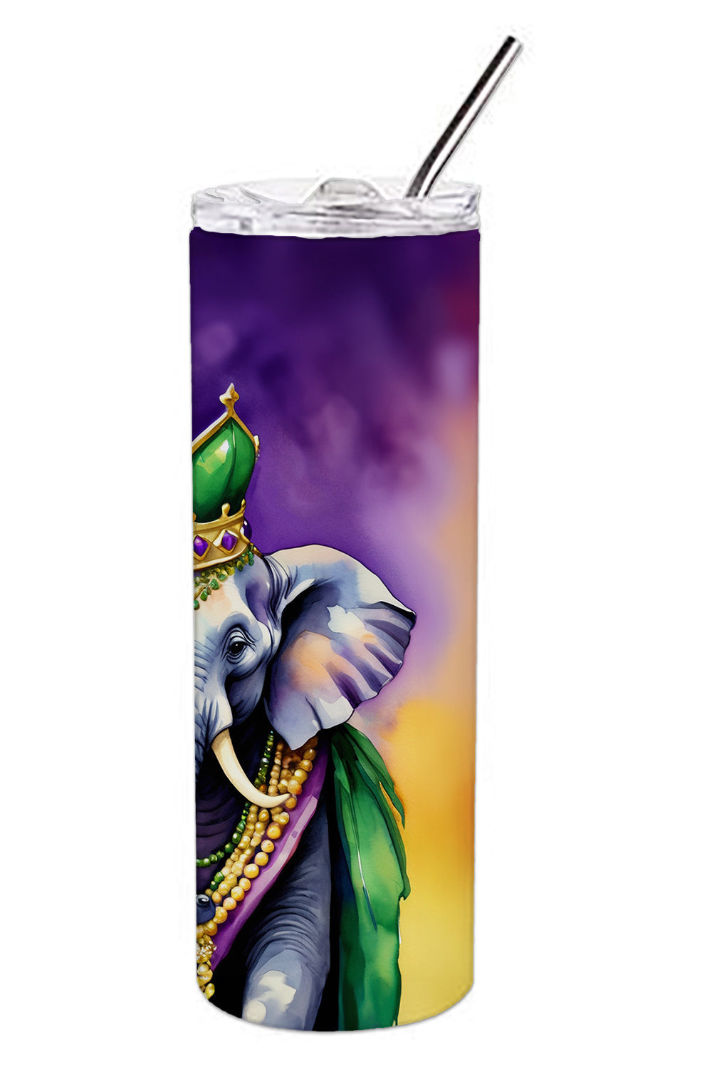 Elephant King of Mardi Gras Stainless Steel Skinny Tumbler Vacuum Double Walled Reusable Insulated Tumbler Travel Cup for Coffee Cocktails Gift with Lid, 20 oz - Renee Lane Company