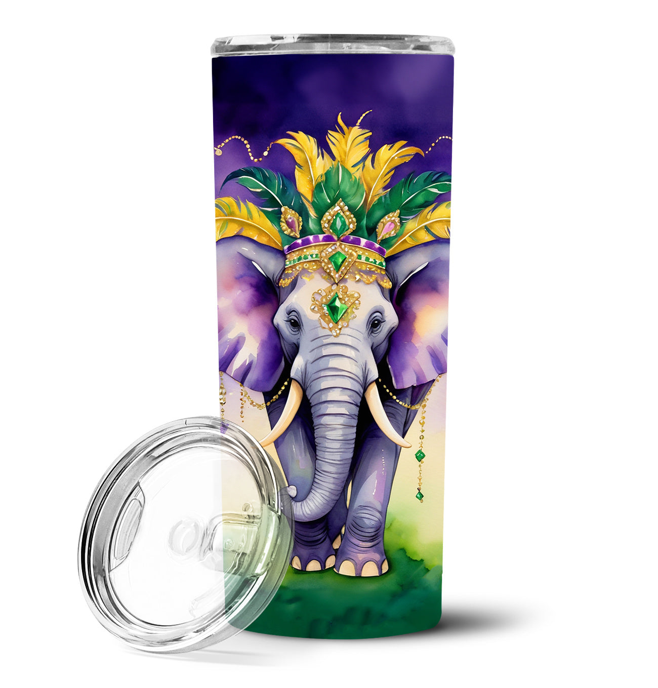 Elephant King of Mardi Gras Stainless Steel Skinny Tumbler Vacuum Double Walled Reusable Insulated Tumbler Travel Cup for Coffee Cocktails Gift with Lid, 20 oz - Renee Lane Company