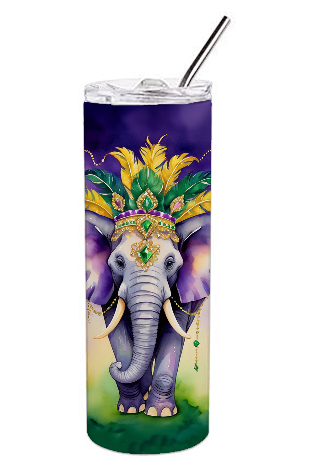 Elephant King of Mardi Gras Stainless Steel Skinny Tumbler Vacuum Double Walled Reusable Insulated Tumbler Travel Cup for Coffee Cocktails Gift with Lid, 20 oz - Renee Lane Company
