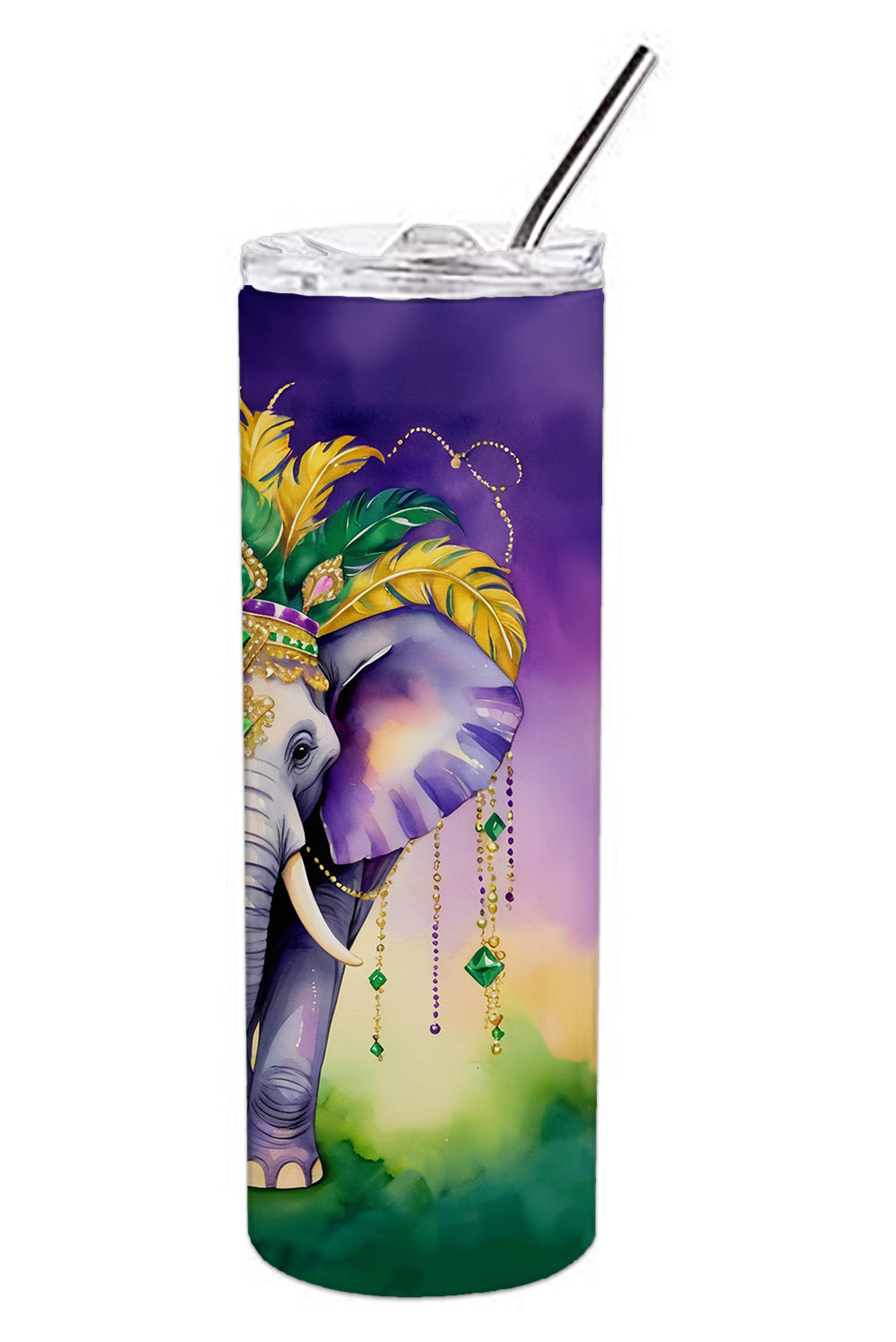 Elephant King of Mardi Gras Stainless Steel Skinny Tumbler Vacuum Double Walled Reusable Insulated Tumbler Travel Cup for Coffee Cocktails Gift with Lid, 20 oz - Renee Lane Company