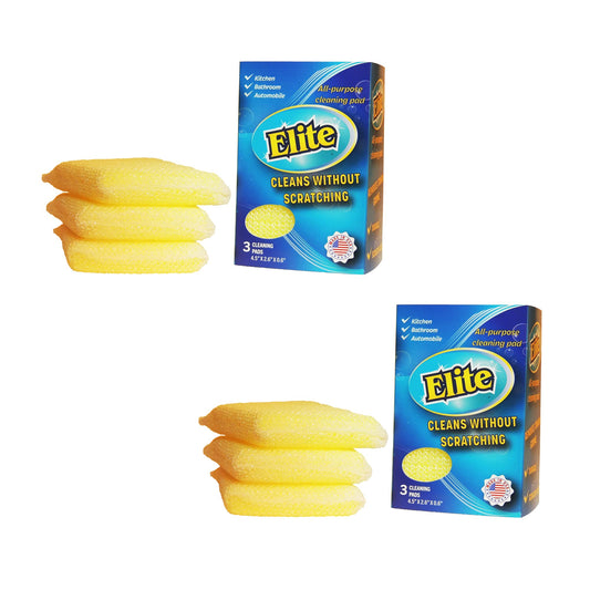 Elite All Purpose Cleaning Pad 6 Pads (2x3pack) Non Scratch Dish Sponge Scrubber Sponges for Kitchen and Household Use Made in USA - Renee Lane Company