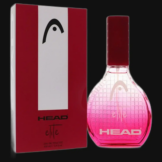 Women's perfume bottle, dark red cap, pink glass, with matching red-and-white box