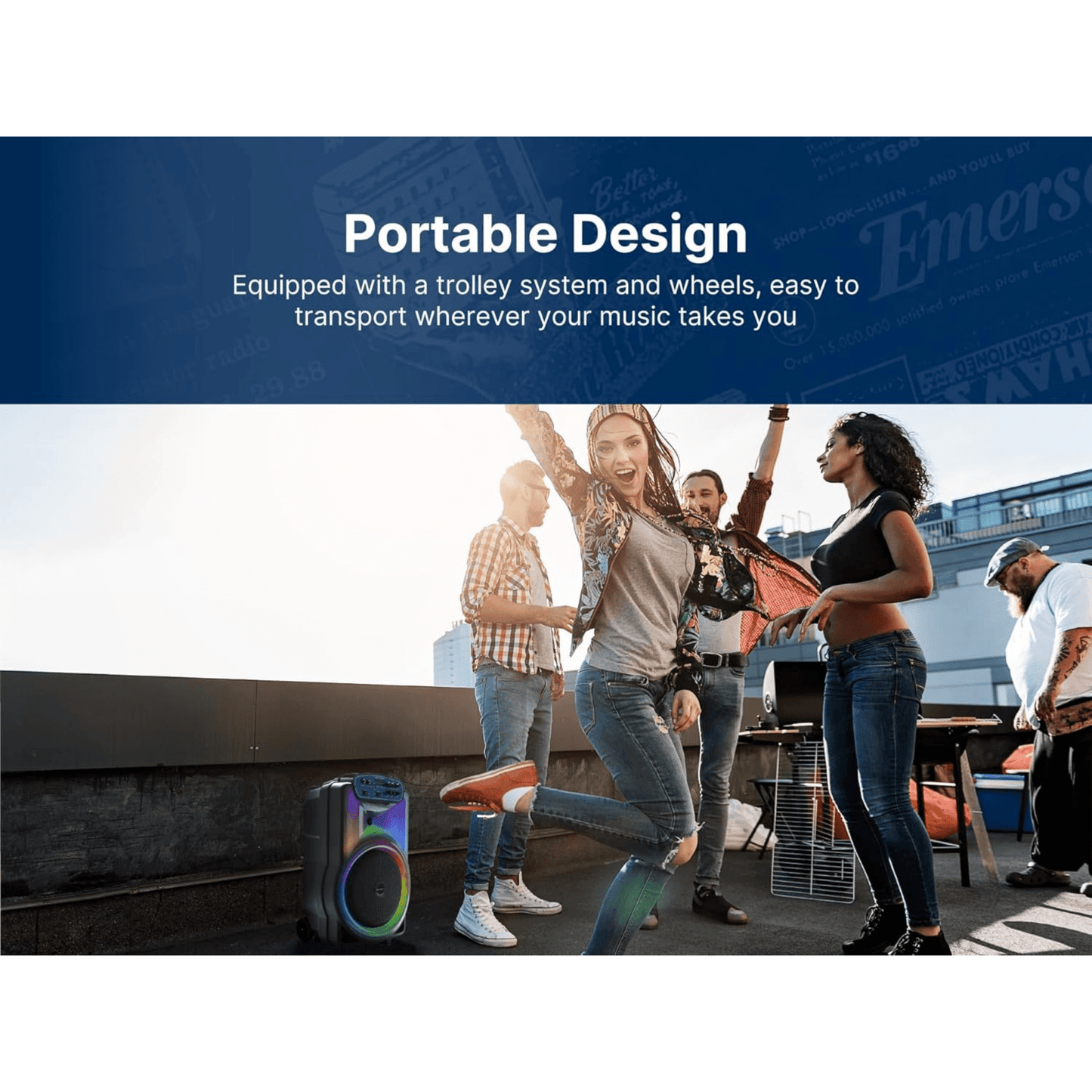 Emerson Portable Bluetooth 12" Party Speaker with Flame Lighting - Renee Lane Company
