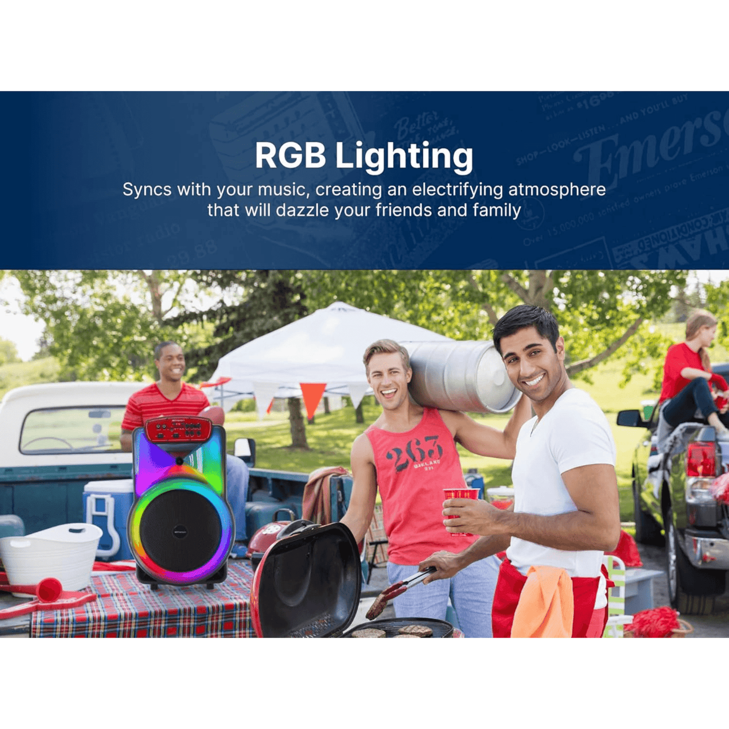 Emerson Portable Bluetooth 15" Party Speaker with Flame Lighting - Renee Lane Company