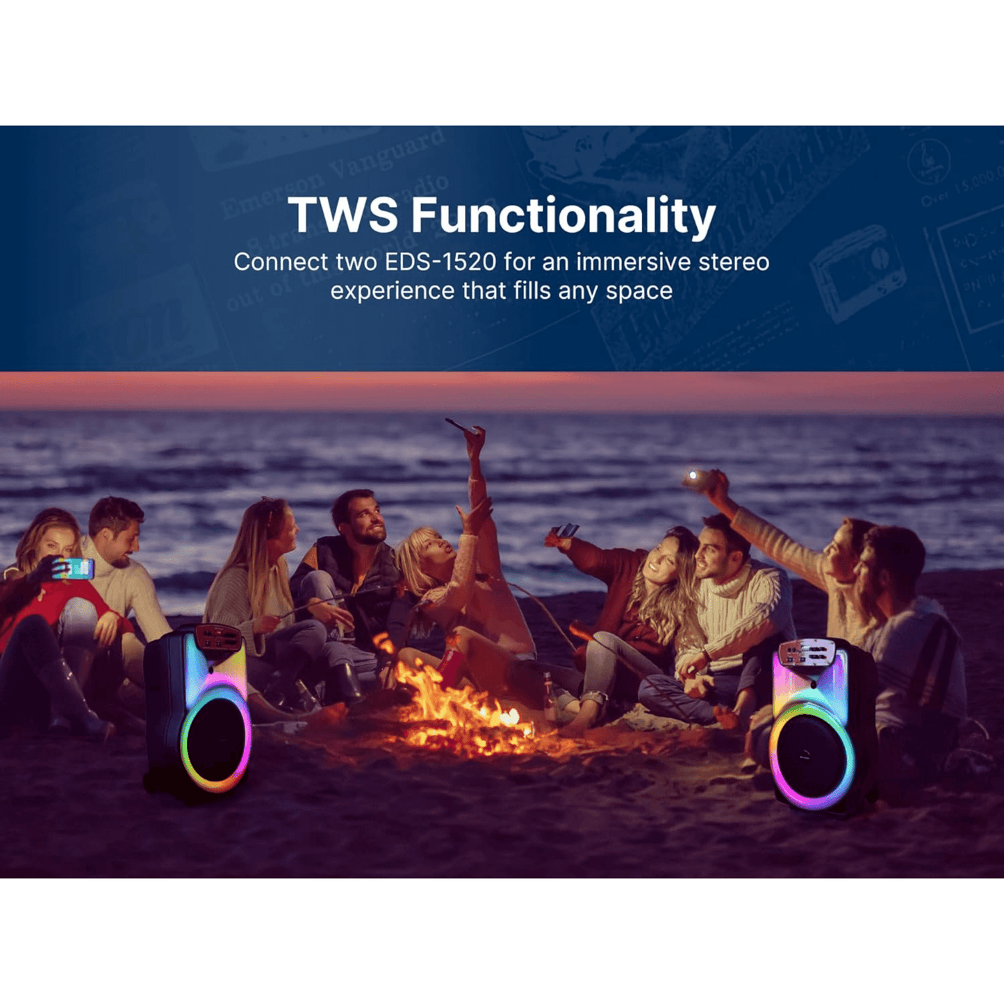 Emerson Portable Bluetooth 15" Party Speaker with Flame Lighting - Renee Lane Company
