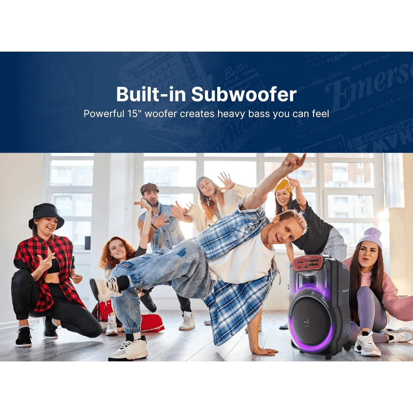 Emerson Portable Bluetooth 15" Party Speaker with Flame Lighting - Renee Lane Company