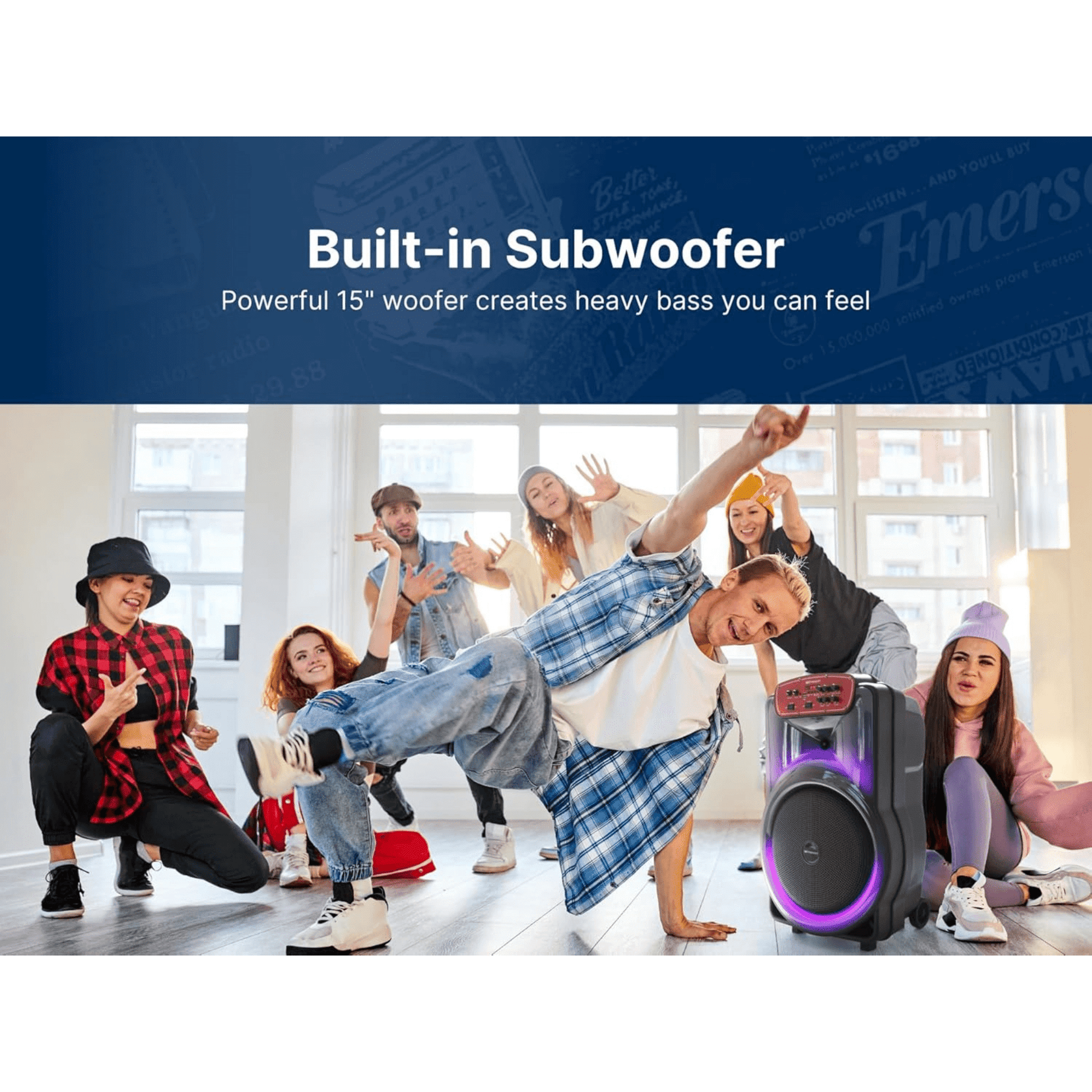 Emerson Portable Bluetooth 15" Party Speaker with Flame Lighting - Renee Lane Company