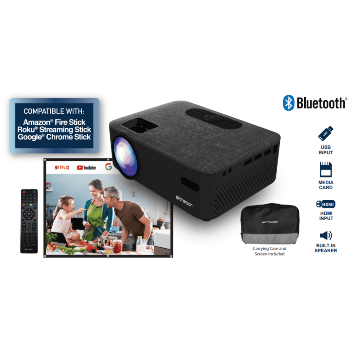 Emerson Portable Projector with Portable Screen and Carry Case - Renee Lane Company