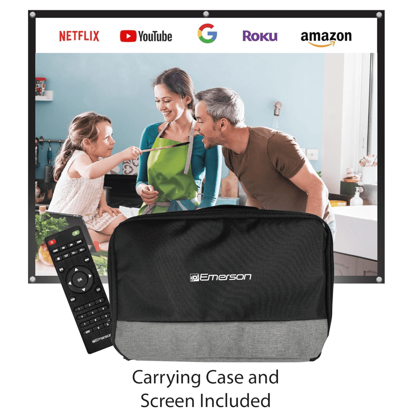 Emerson Portable Projector with Portable Screen and Carry Case - Renee Lane Company