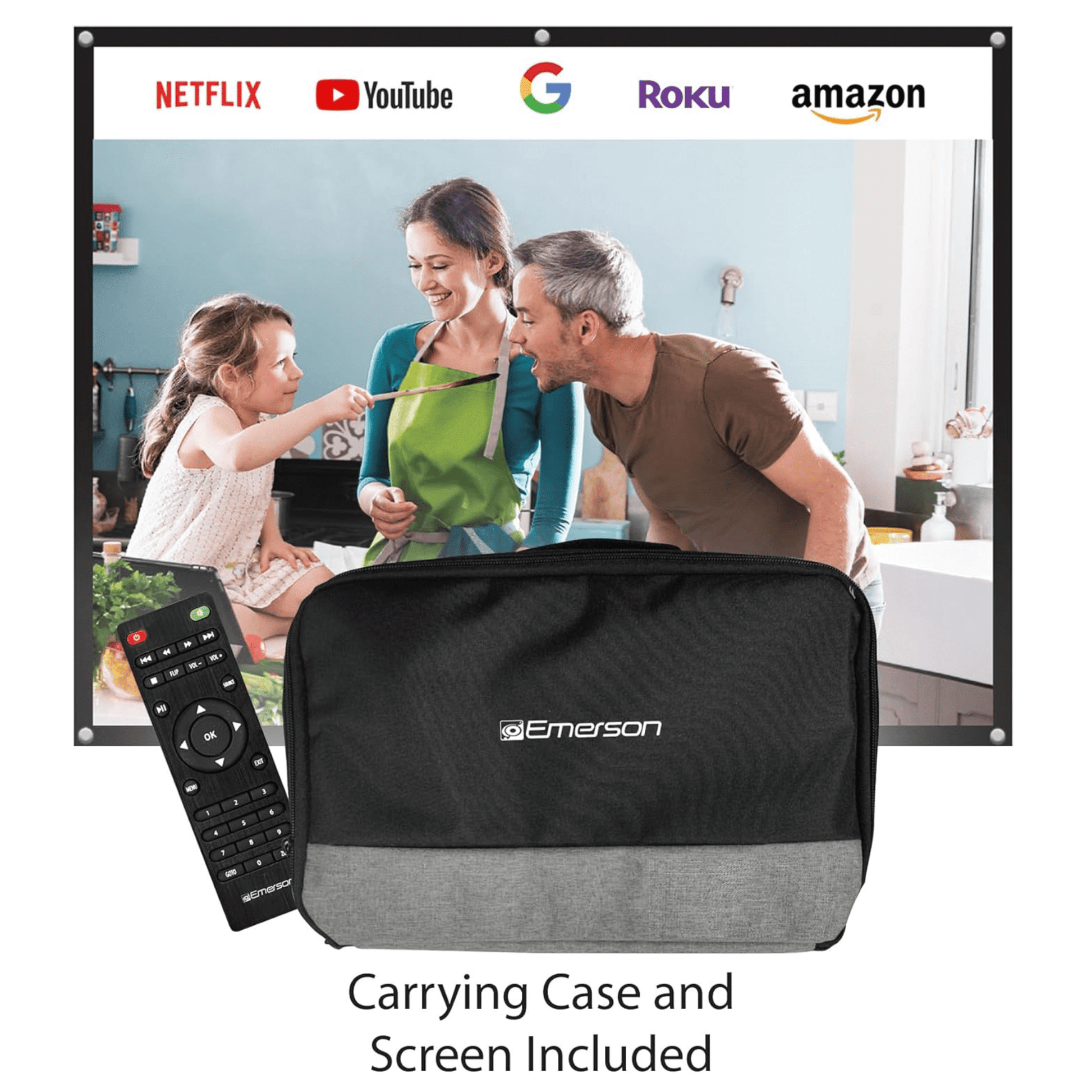 Emerson Portable Projector with Portable Screen and Carry Case - Renee Lane Company
