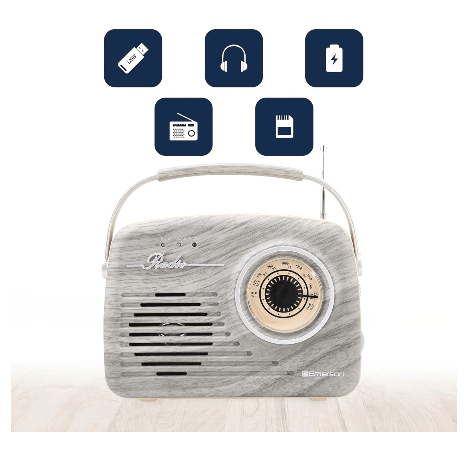 Emerson Portable Retro Radio with Built-In Rechargeable Battery - Renee Lane Company