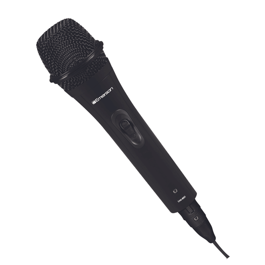 Black wired handheld microphone with foam grille, Emerson Professional, and attached cable