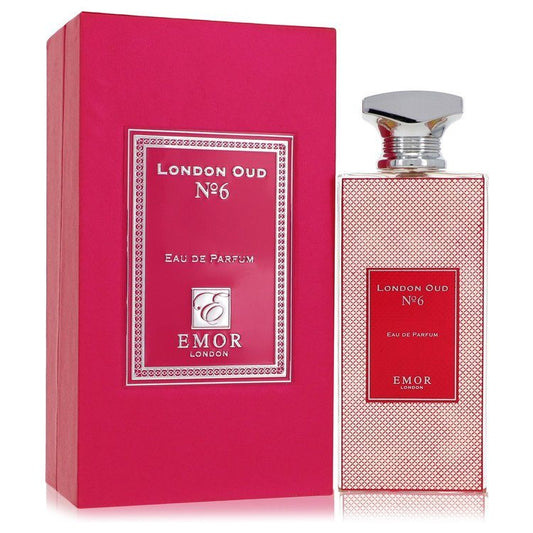 London Oud No.6 eau de parfum bottle with matching rectangular gift box, pink