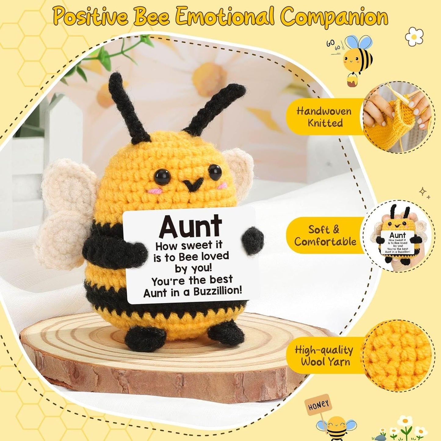 Emotional Valentines Bee Gifts for Aunt Auntie, from Niece Nephew, Aunt Gift for Christmas, Birthday, Auntie Mothers Day, Christmas - Handmade Crochet Bee for Easter Basket Essentials - Renee Lane Company