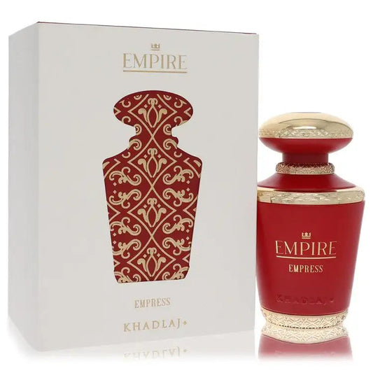 Perfume gift box and red bottle with gold cap, Empire Empress label